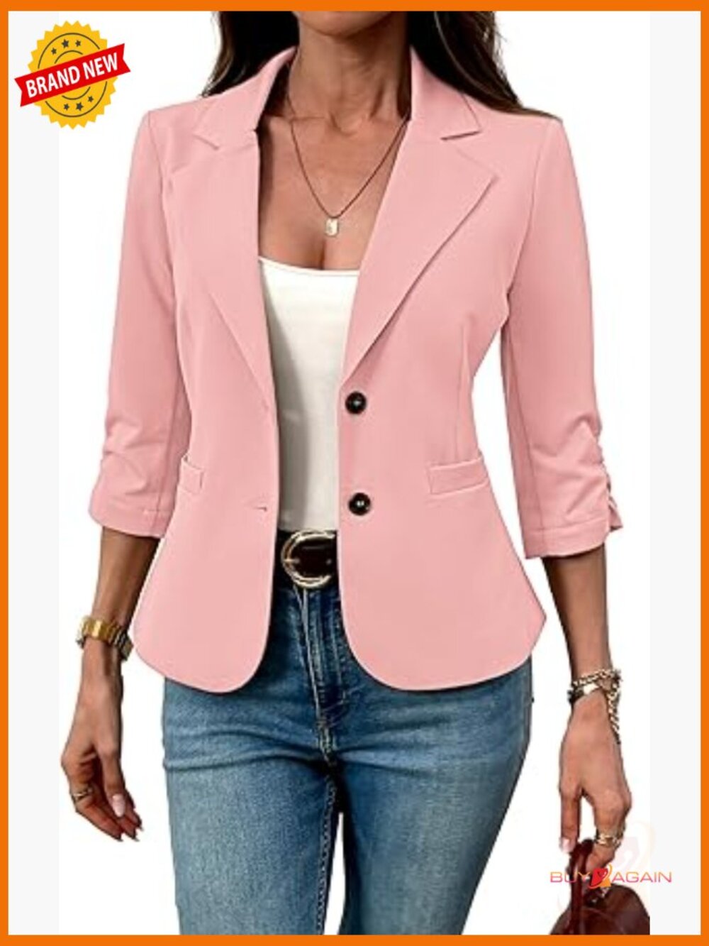 3/4 Sleeve Knit Blazer Business Casual Suit Jacket High Stretch